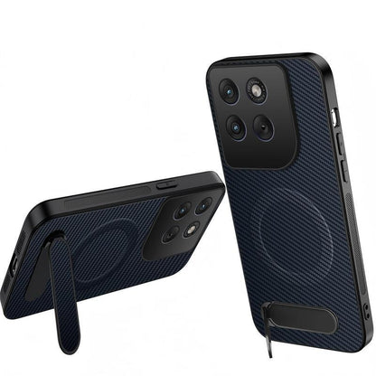 For Motorola Moto G37 Power 5G WANLONFENG Kickstand Carbon Fiber Texture Magnetic Phone Case - Sapphire Blue - EDA009298517C