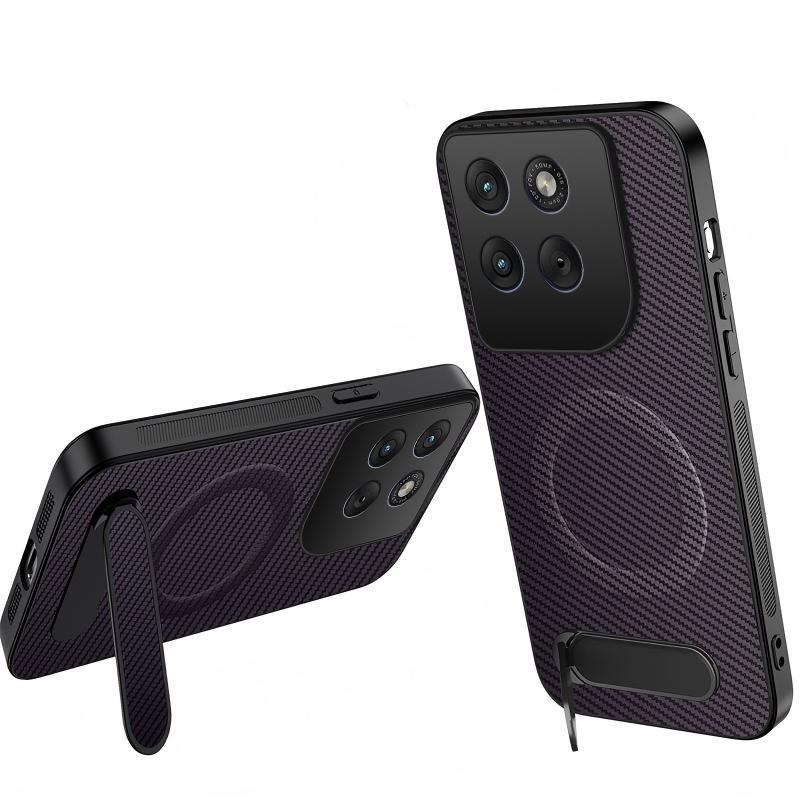 For Motorola Moto G37 Power 5G WANLONFENG Kickstand Carbon Fiber Texture Magnetic Phone Case - Purple - EDA009298517D