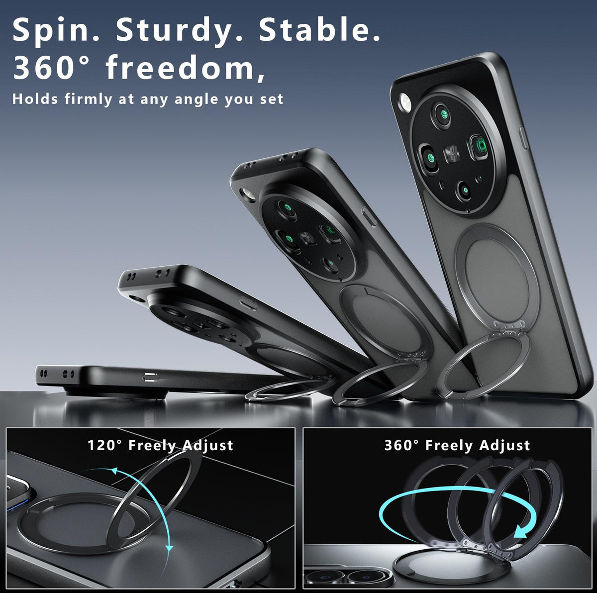 For OPPO Find X8 Ultra Armor Magnetic Holder PC Hybrid TPU Phone Case - Frosted Black - EDA009300805A