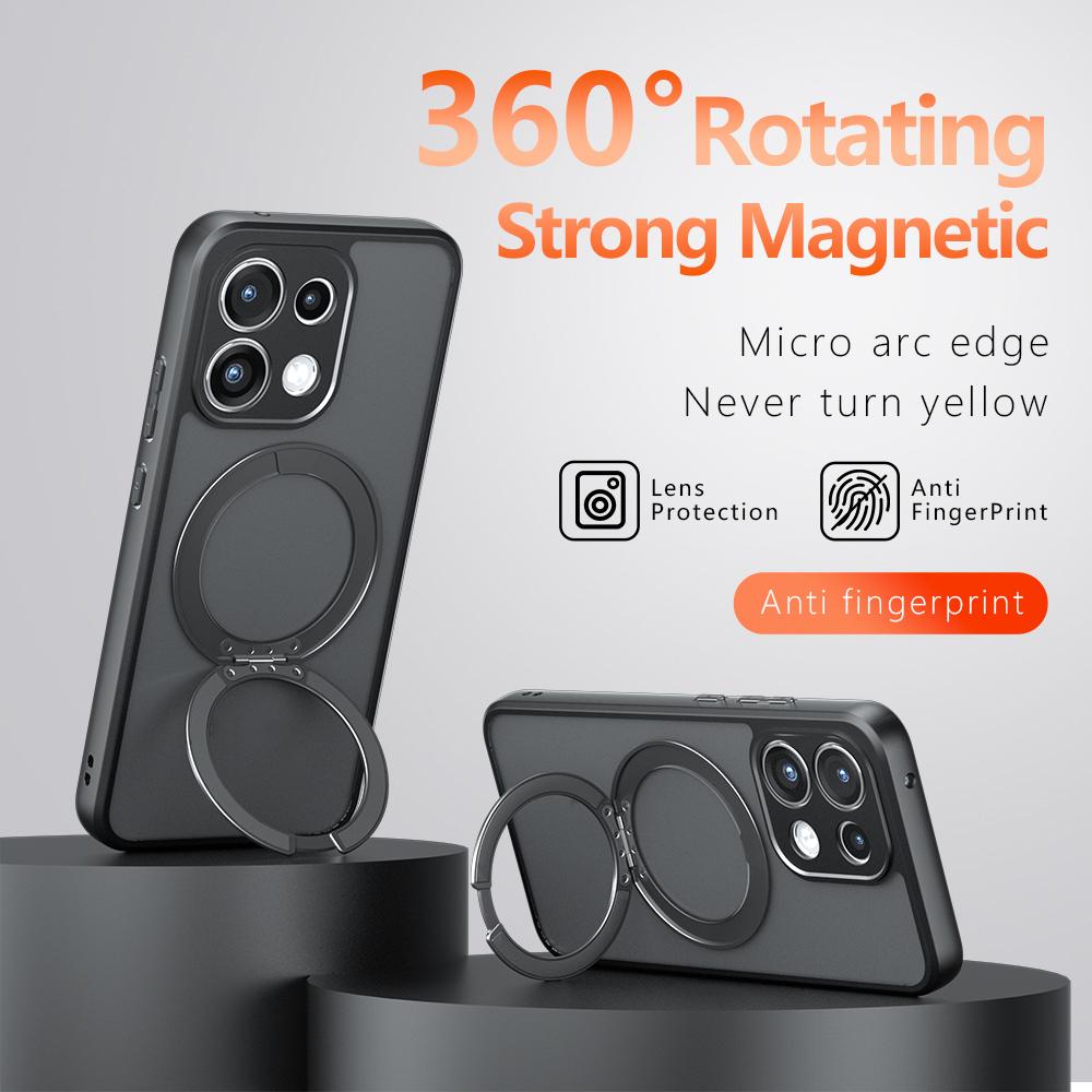 For OPPO Reno16 F / 16 FS / Reno16c Armor Magnetic Holder PC Hybrid TPU Phone Case - Frosted Black - EDA009300806A
