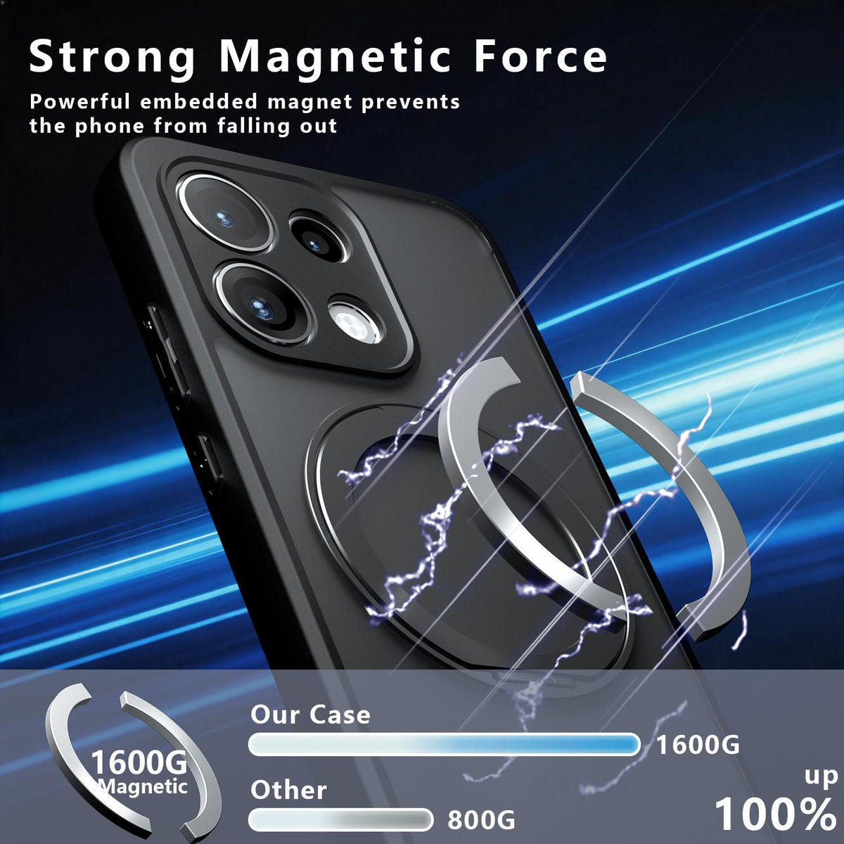 For OPPO Reno16 F / 16 FS / Reno16c Armor Magnetic Holder PC Hybrid TPU Phone Case - Frosted Black - EDA009300806A