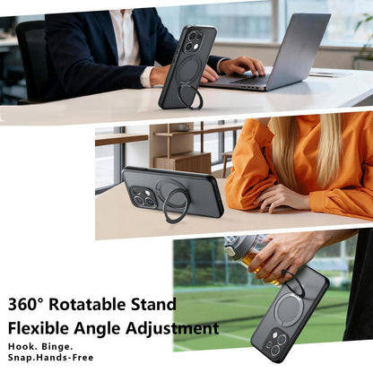 For OPPO Reno16 F / 16 FS / Reno16c Armor Magnetic Holder PC Hybrid TPU Phone Case - Frosted Black - EDA009300806A