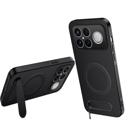 For Redmi K90 Pro Max 5G / Poco F8 Ultra WANLONFENG Kickstand Carbon Fiber Texture Magnetic Phone Case(Black)