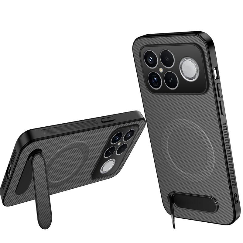 For Redmi K90 Pro Max 5G / Poco F8 Ultra WANLONFENG Kickstand Carbon Fiber Texture Magnetic Phone Case(Grey)