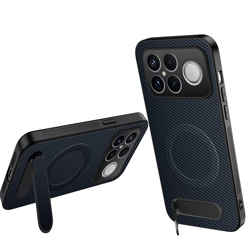 For Redmi K90 Pro Max 5G / Poco F8 Ultra WANLONFENG Kickstand Carbon Fiber Texture Magnetic Phone Case(Sapphire Blue)