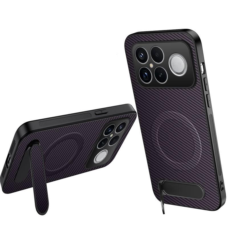 For Redmi K90 Pro Max 5G / Poco F8 Ultra WANLONFENG Kickstand Carbon Fiber Texture Magnetic Phone Case(Purple)