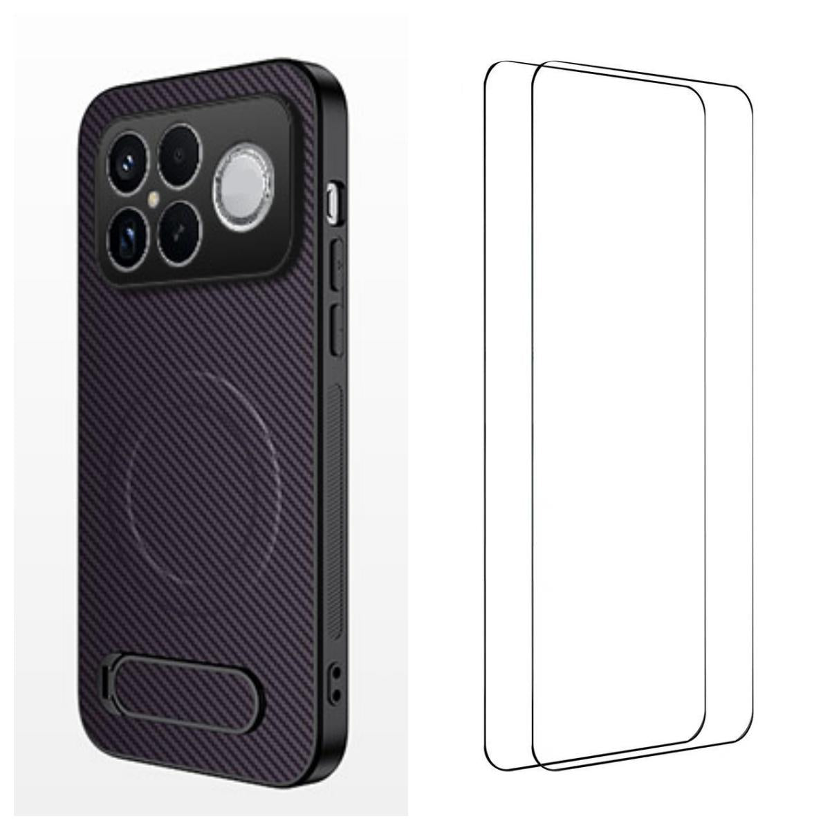For Redmi K90 Pro Max 5G / Poco F8 Ultra WANLONFENG Kickstand Carbon Fiber Texture Magnetic Phone Case with 2pcs Screen Films(Purple)
