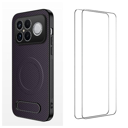 For Redmi K90 Pro Max 5G / Poco F8 Ultra WANLONFENG Kickstand Carbon Fiber Texture Magnetic Phone Case with 2pcs Screen Films(Purple)