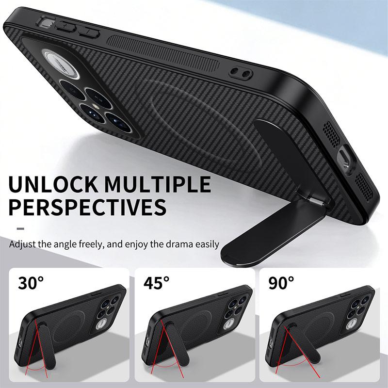 For Redmi K90 Pro Max 5G / Poco F8 Ultra WANLONFENG Kickstand Carbon Fiber Texture Magnetic Phone Case with 2pcs Screen Films(Purple)