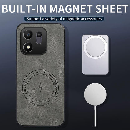 For Honor 600 Smart 5G WANLONFENG Nappa Texture Magnetic Phone Case with 2pcs Screen Films(Grey)