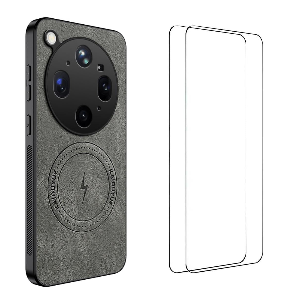 For OPPO Find X9 Ultra WANLONFENG Nappa Texture Magnetic Phone Case with 2pcs Screen Films(Grey)