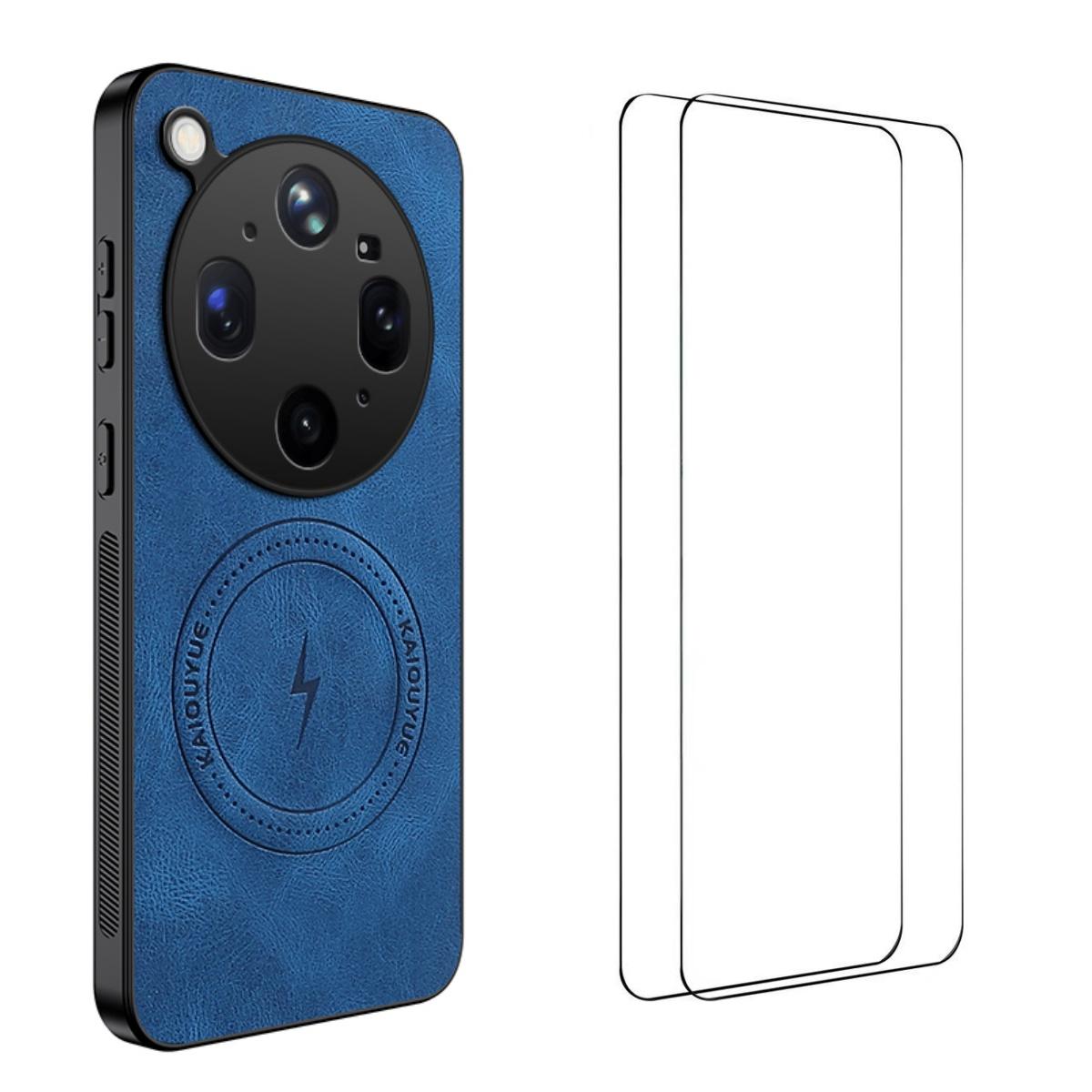 For OPPO Find X9 Ultra WANLONFENG Nappa Texture Magnetic Phone Case with 2pcs Screen Films(Blue)