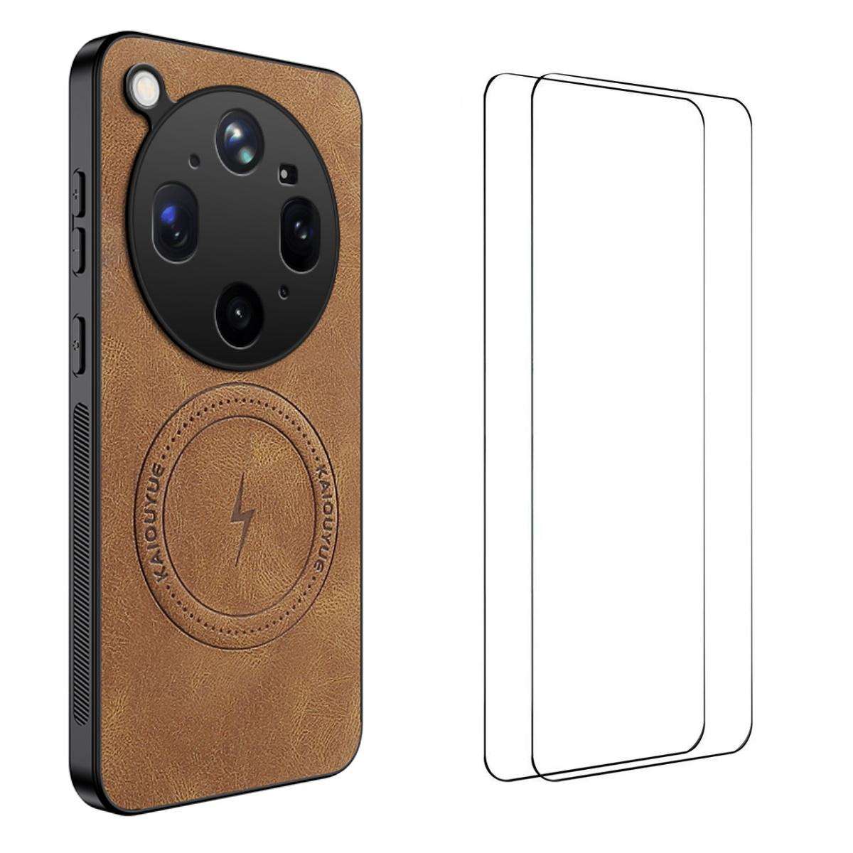 For OPPO Find X9 Ultra WANLONFENG Nappa Texture Magnetic Phone Case with 2pcs Screen Films(Brown)