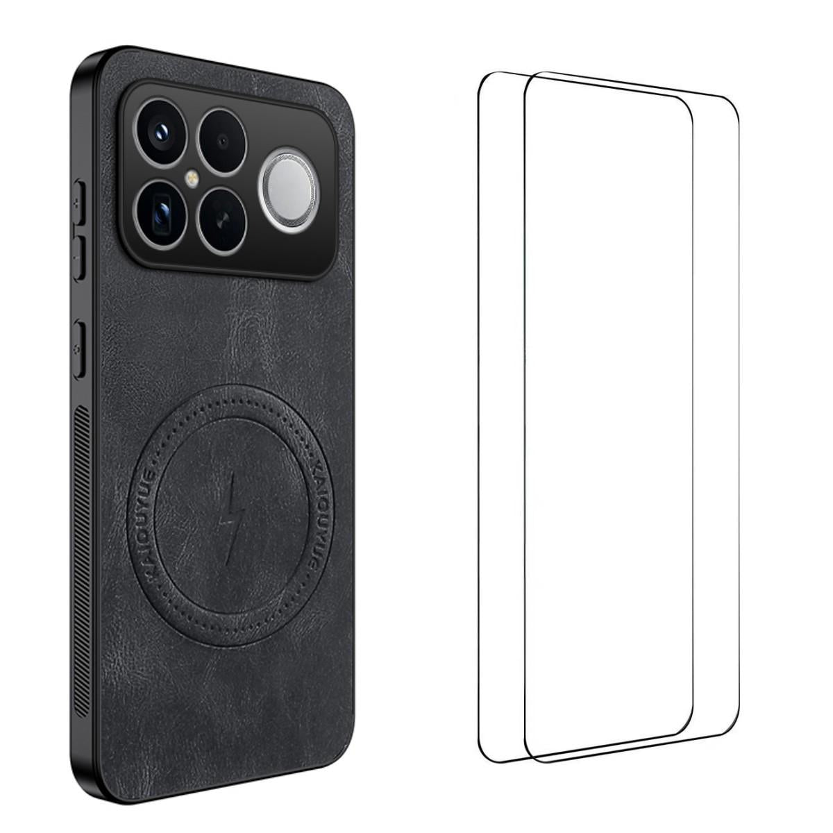 For Redmi K90 Pro Max 5G / Poco F8 Ultra WANLONFENG Nappa Texture Magnetic Phone Case with 2pcs Screen Films(Black)