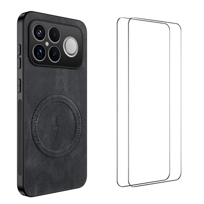 For Redmi K90 Pro Max 5G / Poco F8 Ultra WANLONFENG Nappa Texture Magnetic Phone Case with 2pcs Screen Films(Black)