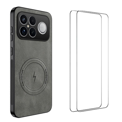 For Redmi K90 Pro Max 5G / Poco F8 Ultra WANLONFENG Nappa Texture Magnetic Phone Case with 2pcs Screen Films(Grey)