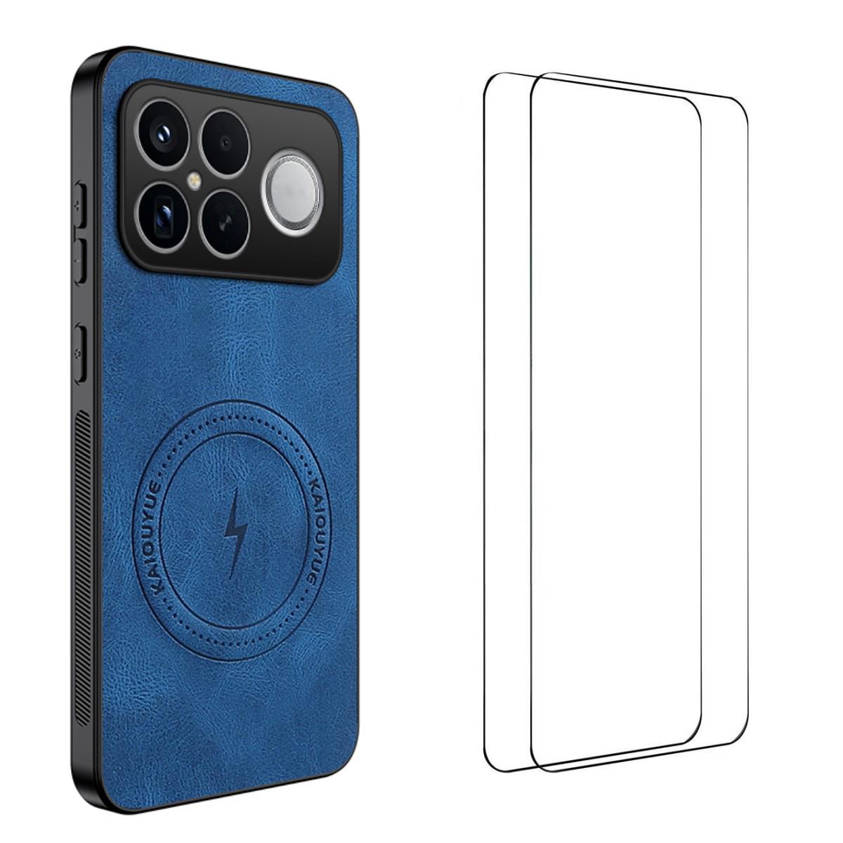For Redmi K90 Pro Max 5G / Poco F8 Ultra WANLONFENG Nappa Texture Magnetic Phone Case with 2pcs Screen Films(Blue)