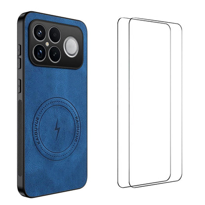 For Redmi K90 Pro Max 5G / Poco F8 Ultra WANLONFENG Nappa Texture Magnetic Phone Case with 2pcs Screen Films(Blue)