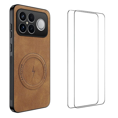 For Redmi K90 Pro Max 5G / Poco F8 Ultra WANLONFENG Nappa Texture Magnetic Phone Case with 2pcs Screen Films(Brown)