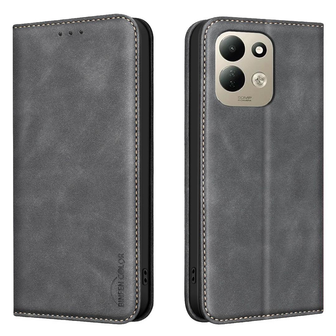For Redmi 17 5G / 4G Global 170mm BINFEN COLOR Calfskin Texture Magnetic RFID Vegan Leather Phone Case(Black)