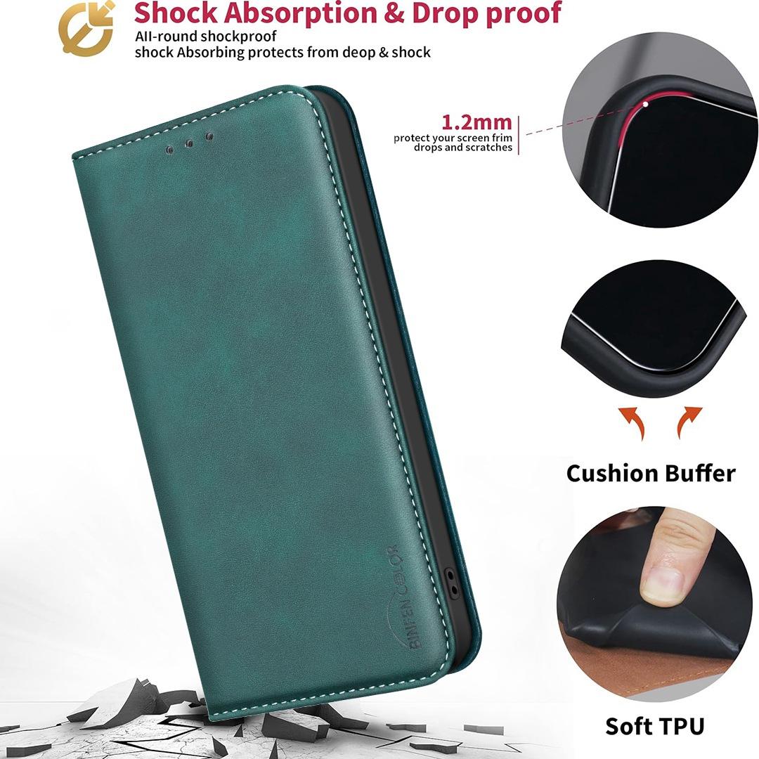 For Redmi 17 5G / 4G Global 170mm BINFEN COLOR Calfskin Texture Magnetic RFID Vegan Leather Phone Case(Green)