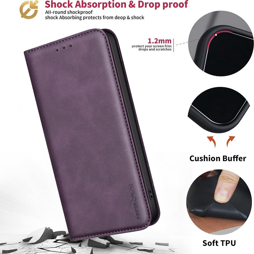 For Redmi 17 5G / 4G Global 170mm BINFEN COLOR Calfskin Texture Magnetic RFID Vegan Leather Phone Case(Purple)