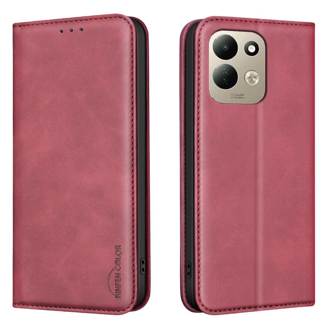 For Redmi 17 5G / 4G Global 170mm BINFEN COLOR Calfskin Texture Magnetic RFID Vegan Leather Phone Case(Red)