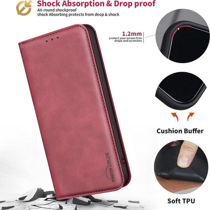 For Redmi 17 5G / 4G Global 170mm BINFEN COLOR Calfskin Texture Magnetic RFID Vegan Leather Phone Case(Red)