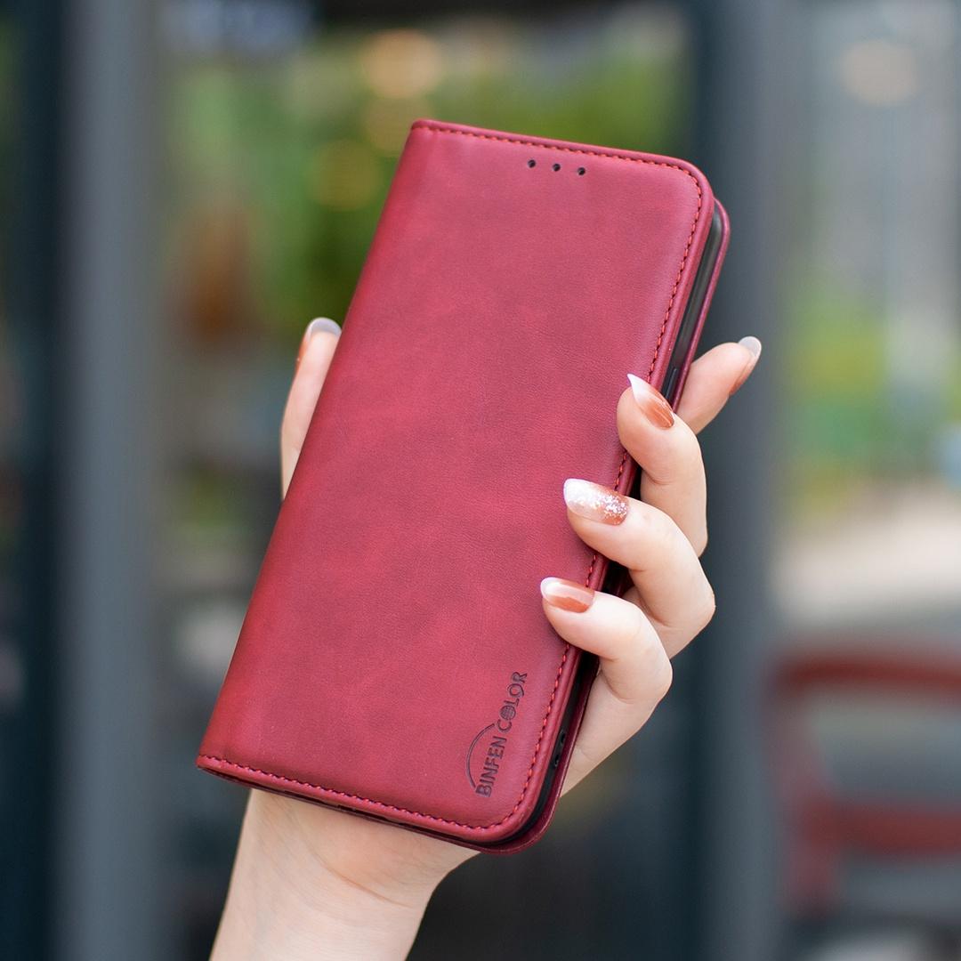 For Redmi 17 5G / 4G Global 170mm BINFEN COLOR Calfskin Texture Magnetic RFID Vegan Leather Phone Case(Red)