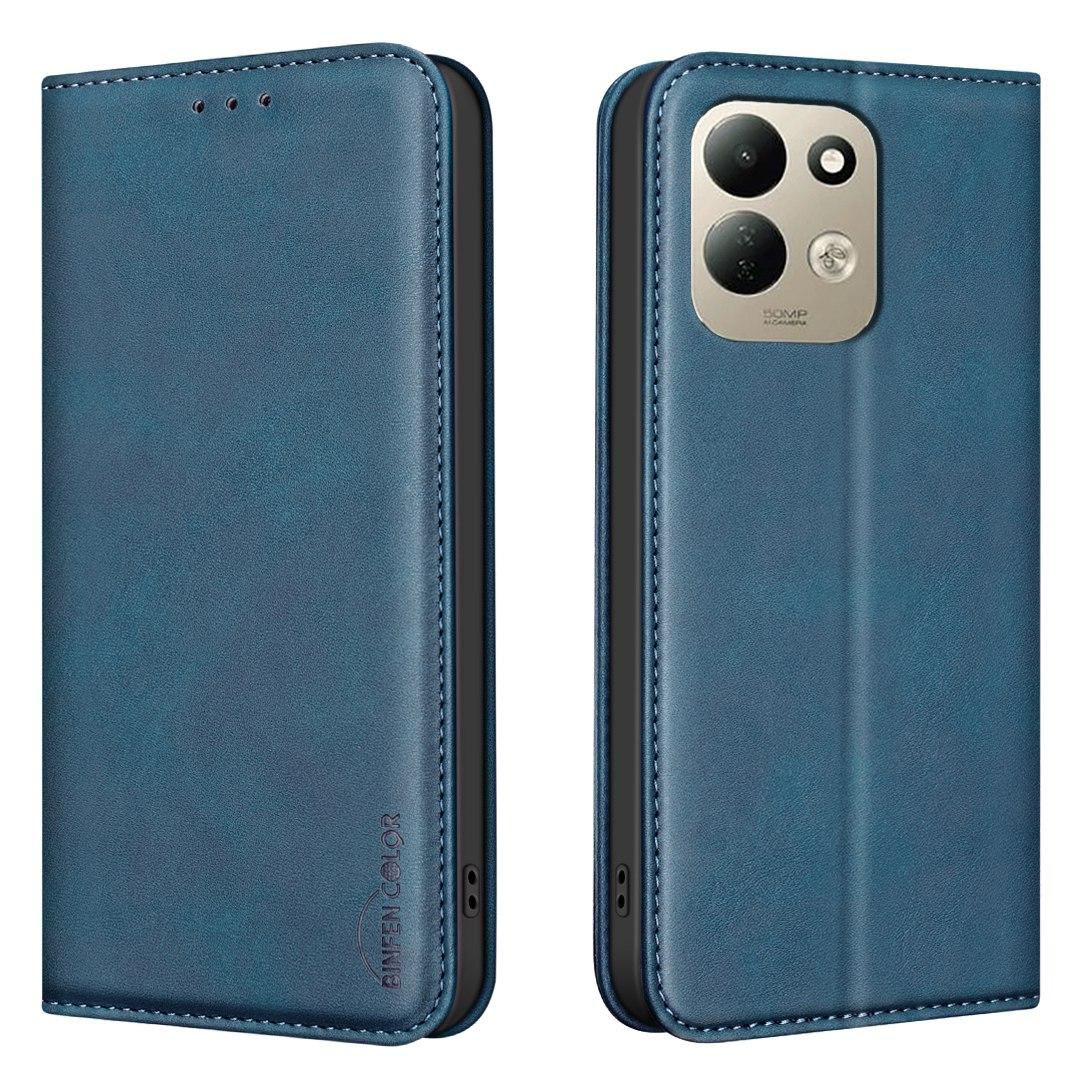 For Redmi 17 5G / 4G Global 170mm BINFEN COLOR Calfskin Texture Magnetic RFID Vegan Leather Phone Case(Blue)