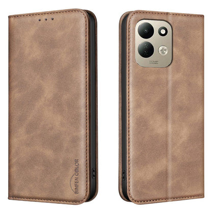 For Redmi 17 5G / 4G Global 170mm BINFEN COLOR Calfskin Texture Magnetic RFID Vegan Leather Phone Case(Brown)