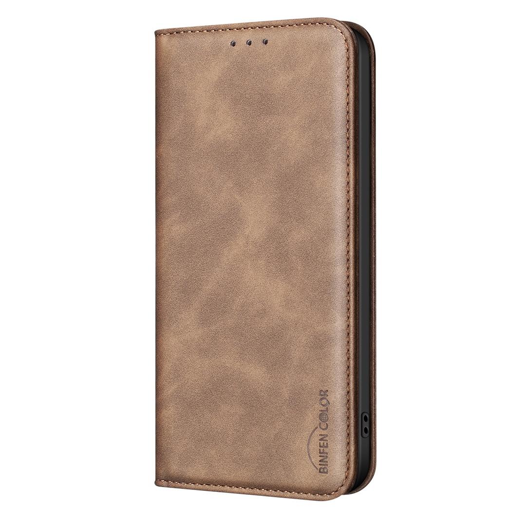 For Redmi 17 5G / 4G Global 170mm BINFEN COLOR Calfskin Texture Magnetic RFID Vegan Leather Phone Case(Brown)