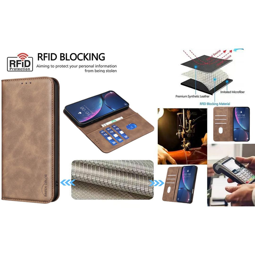 For Redmi 17 5G / 4G Global 170mm BINFEN COLOR Calfskin Texture Magnetic RFID Vegan Leather Phone Case(Brown)
