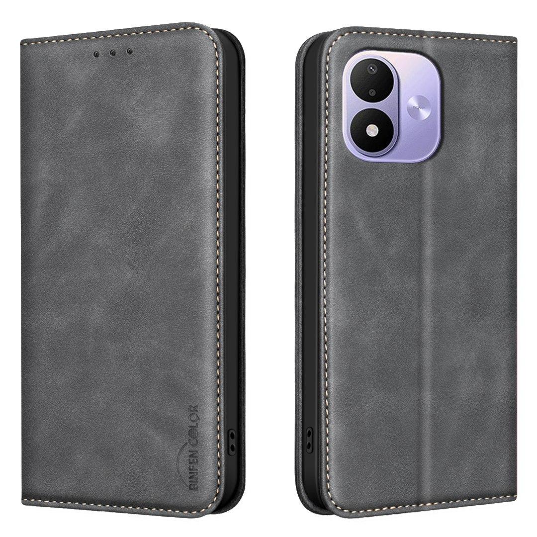 For Redmi Note 17 4G Global 171mm BINFEN COLOR Calfskin Texture Magnetic RFID Vegan Leather Phone Case(Black)