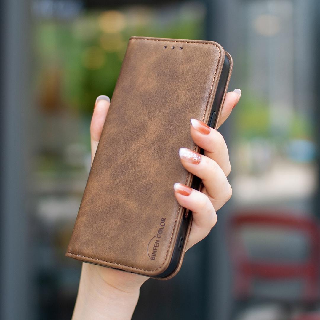 For Redmi Note 17 4G Global 171mm BINFEN COLOR Calfskin Texture Magnetic RFID Vegan Leather Phone Case(Brown)