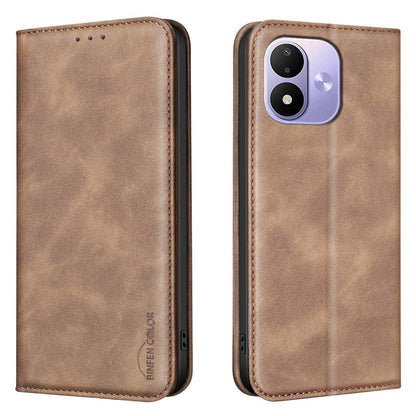For Redmi Note 17 Pro 5G Global 163mm BINFEN COLOR Calfskin Texture Magnetic RFID Vegan Leather Phone Case(Brown)