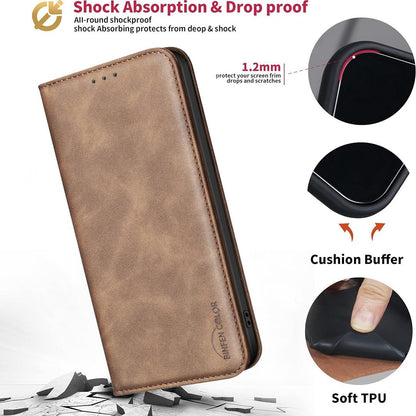 For Redmi Note 17 Pro 5G Global 163mm BINFEN COLOR Calfskin Texture Magnetic RFID Vegan Leather Phone Case(Brown)