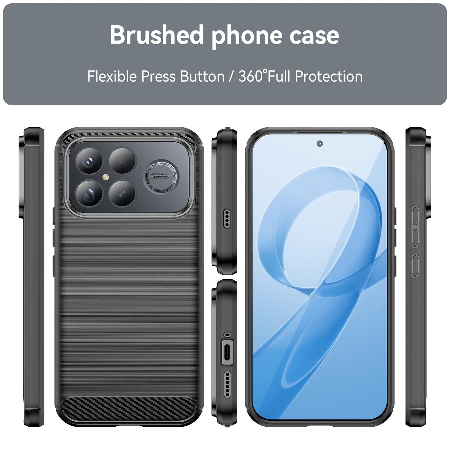 For Redmi K90 Pro Max / Poco F8 Ultra WANLONFENG Brushed Texture Shockproof TPU Phone Case with Screen Film(Black)