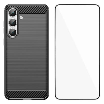 For Galaxy S26 FE 5G WANLONFENG Brushed Texture Shockproof TPU Phone Case with Screen Film - Black - EDA009347912A
