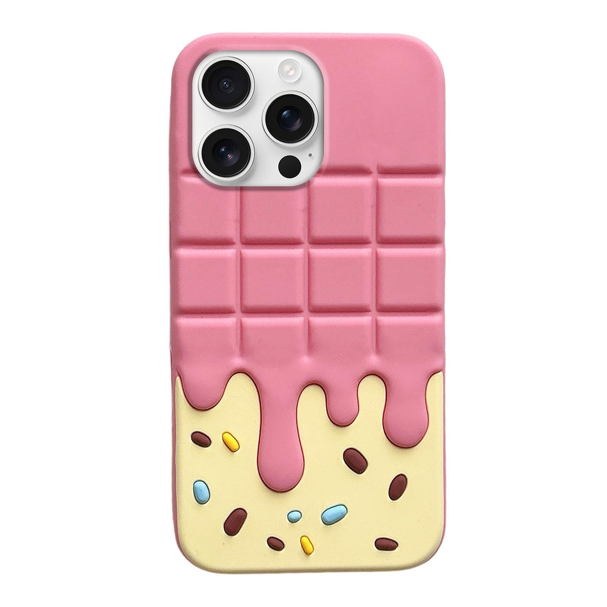 For iPhone 16 Pro Max Candy Chocolate Silicone Phone Case - Yellow Pink - EDA009355204B