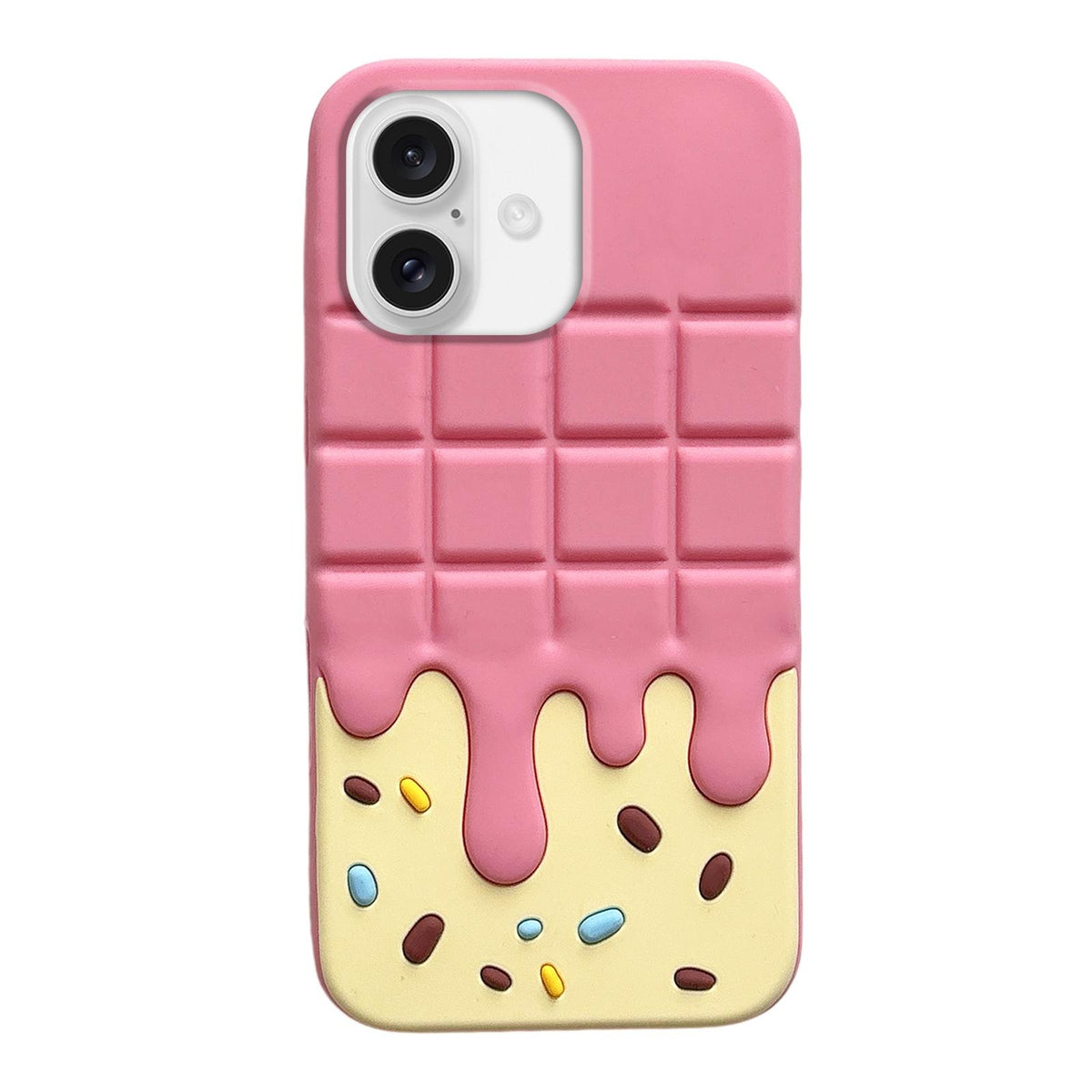 For iPhone 16 Candy Chocolate Silicone Phone Case - Yellow Pink - EDA009355207B