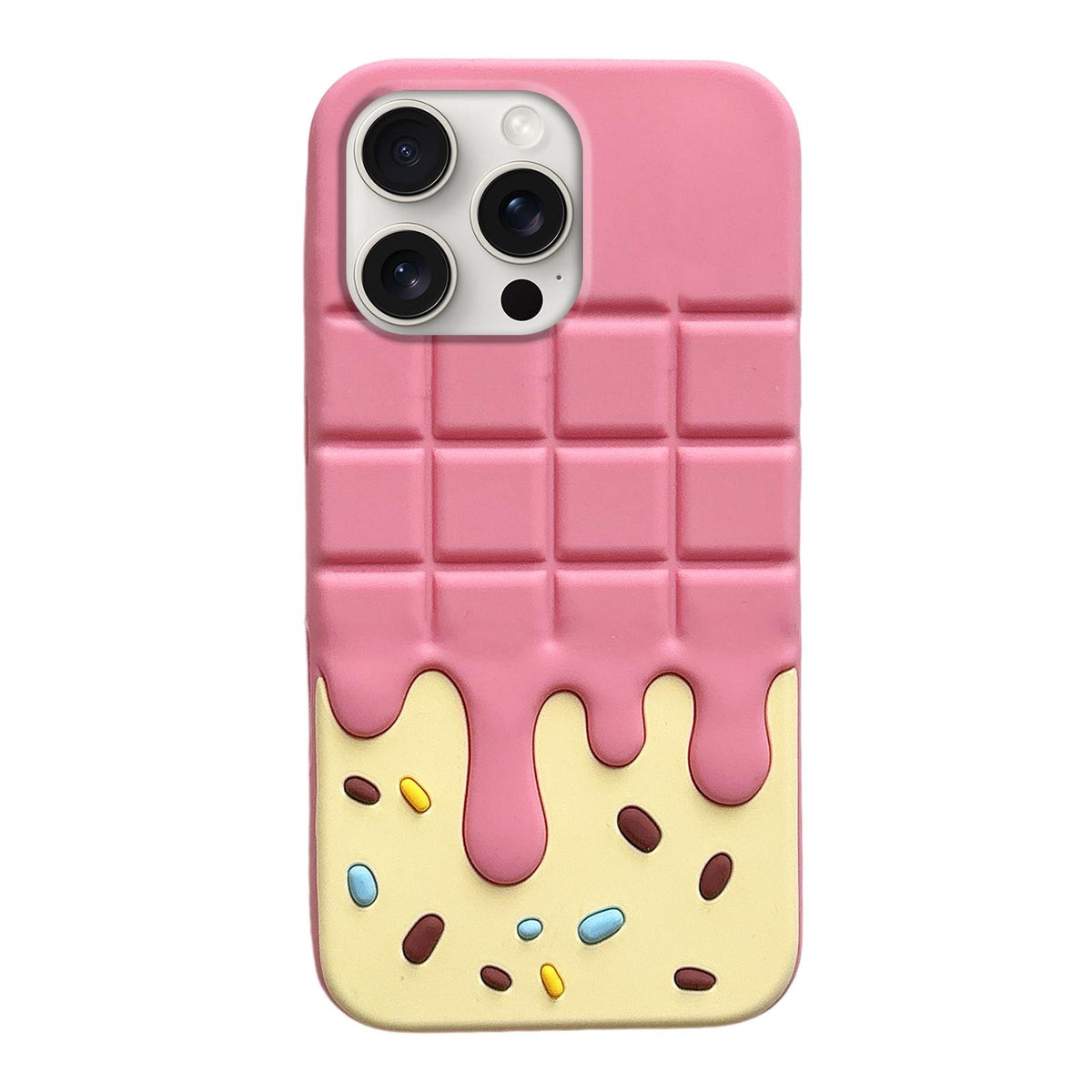 For iPhone 15 Pro Candy Chocolate Silicone Phone Case - Yellow Pink - EDA009355209B