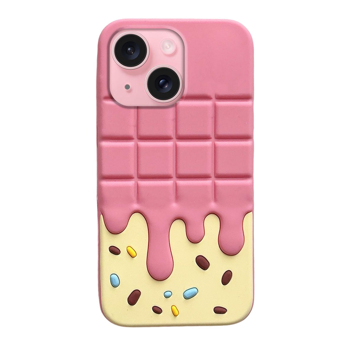 For iPhone 15 Candy Chocolate Silicone Phone Case - Yellow Pink - EDA009355210B
