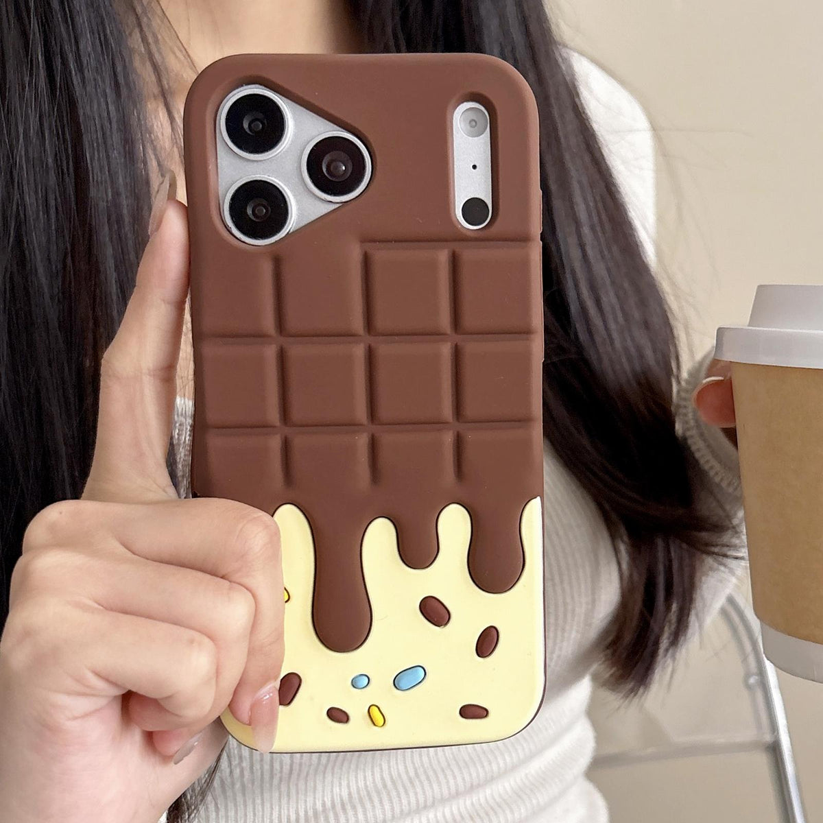 For iPhone 14 Candy Chocolate Silicone Phone Case - Yellow Pink - EDA009355211B