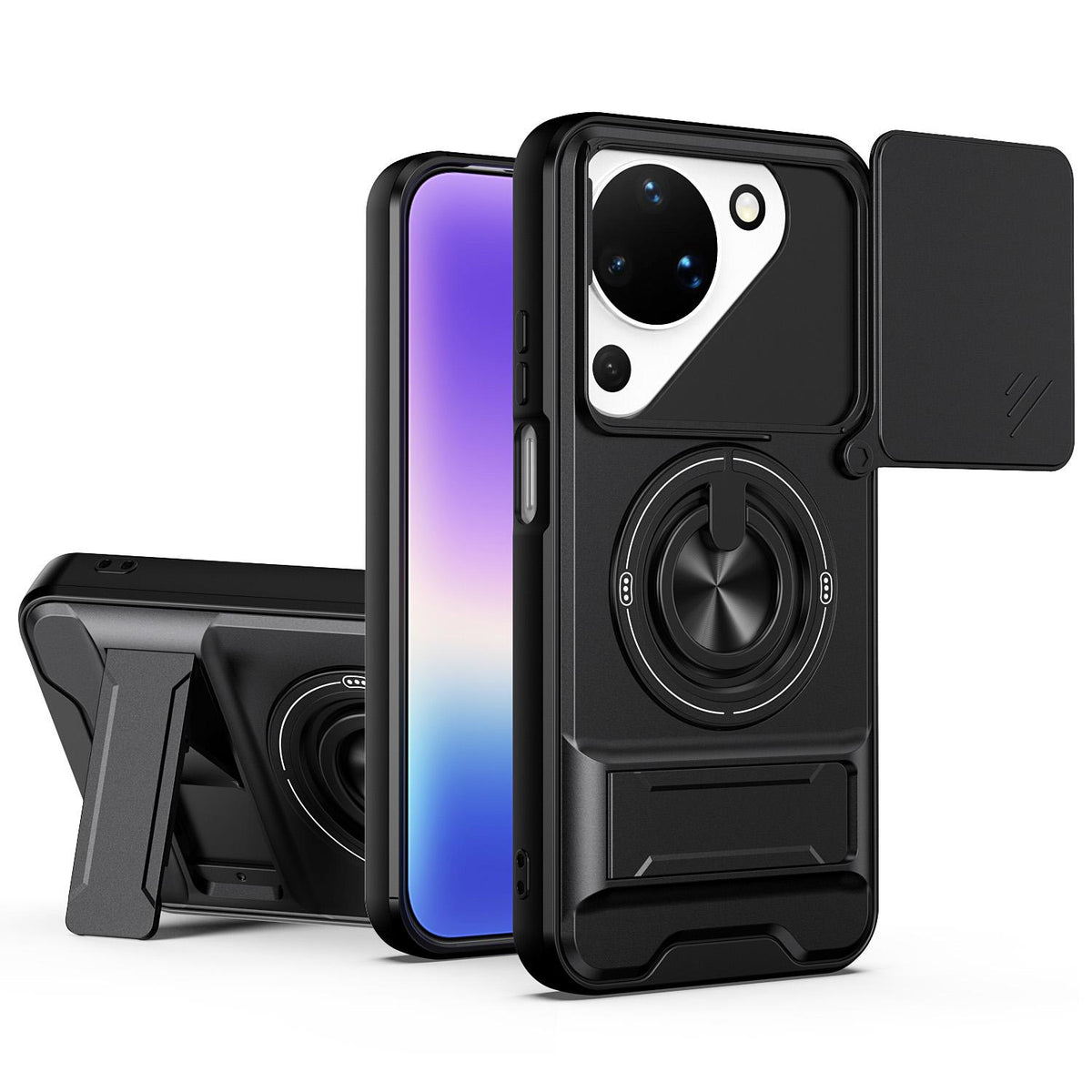 For Huawei Pura 90 5G Lens Sliding Window Multifunctional Magnetic Shockproof Phone Case - Black - EDA009360104B