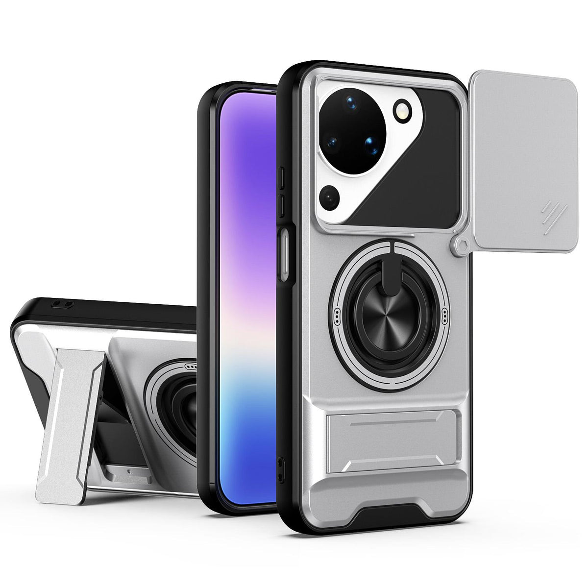 For Huawei Pura 90 5G Lens Sliding Window Multifunctional Magnetic Shockproof Phone Case - Titanium Gray - EDA009360104D