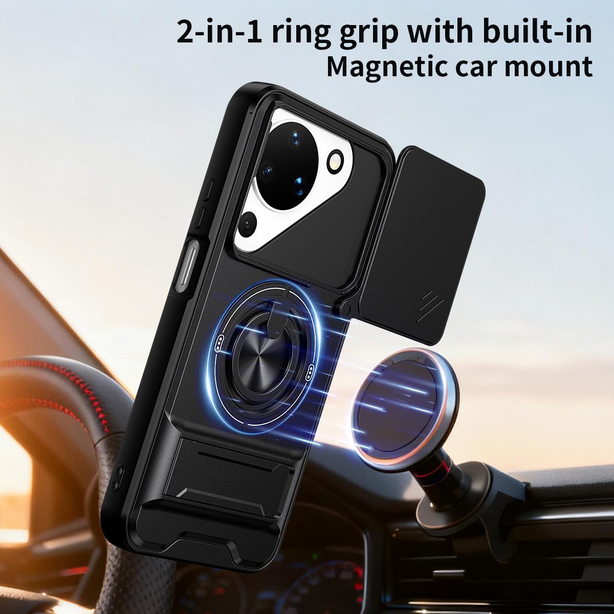 For Huawei Pura 90 5G Lens Sliding Window Multifunctional Magnetic Shockproof Phone Case - Titanium Gray - EDA009360104D
