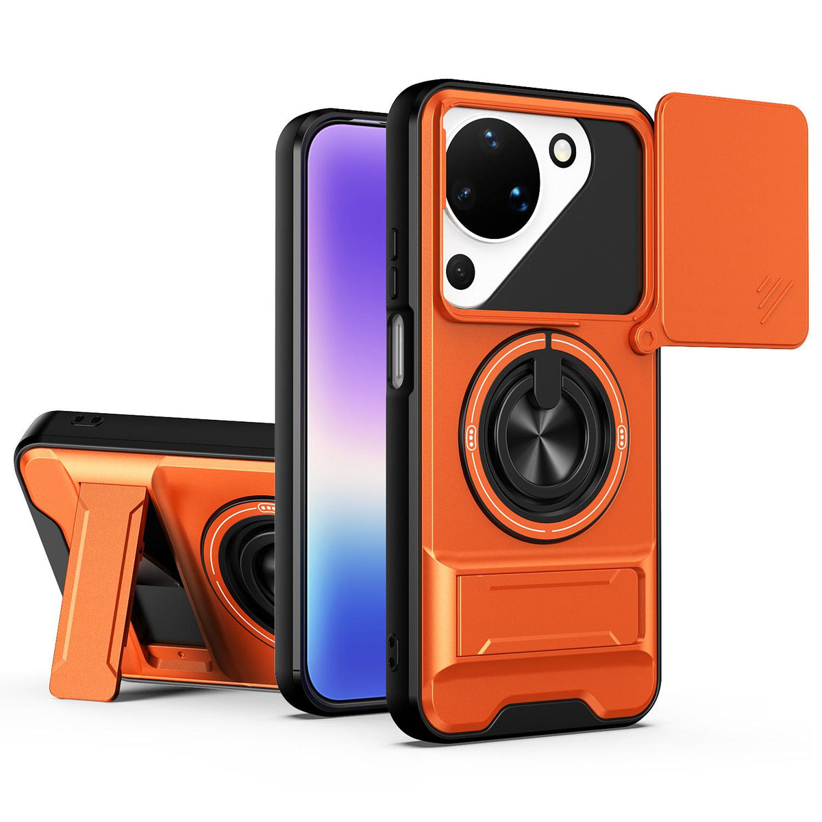 For Huawei Pura 90 5G Lens Sliding Window Multifunctional Magnetic Shockproof Phone Case - Orange - EDA009360104E