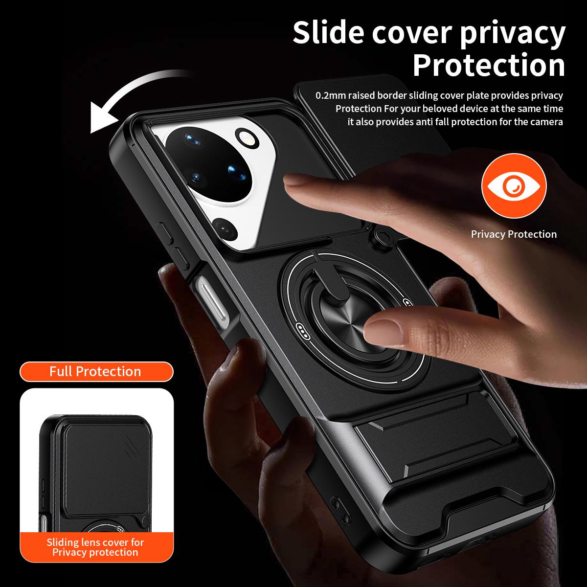 For Huawei Pura 90 5G Lens Sliding Window Multifunctional Magnetic Shockproof Phone Case - Orange - EDA009360104E