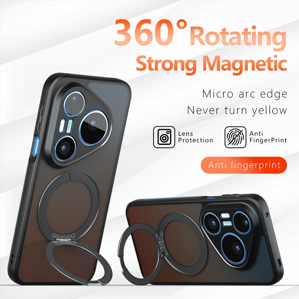 For Huawei Pura 90 Pro Max Armor Magnetic Holder PC Hybrid TPU Phone Case - Frosted Black - EDA009379203A